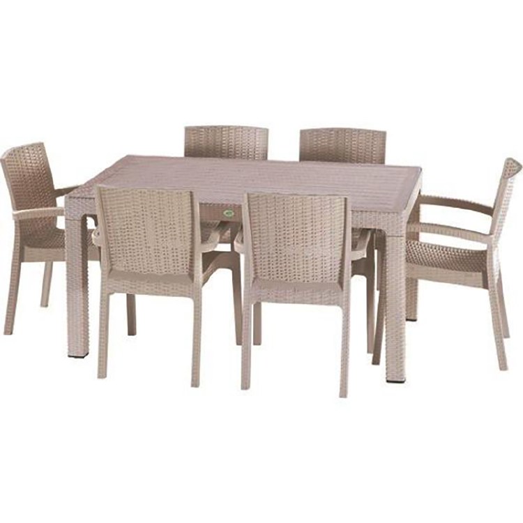 RATTAN STYLE 6 SEATER DINING SET - CAPPUCINO