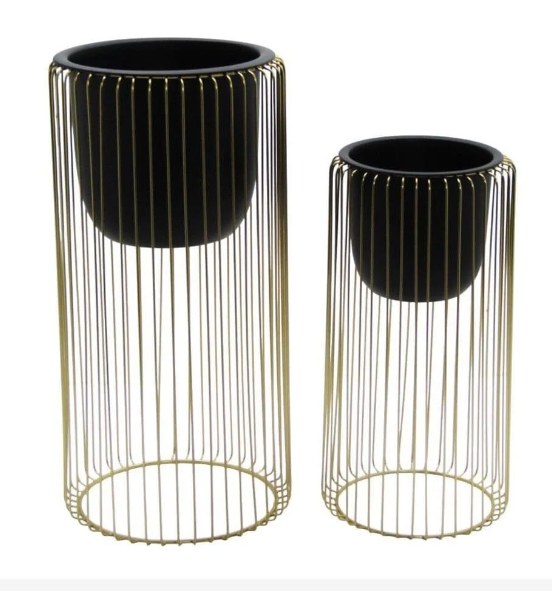 TARA LANE RIA PLANTER WITH/STAND BLACK/GOLD SMALL