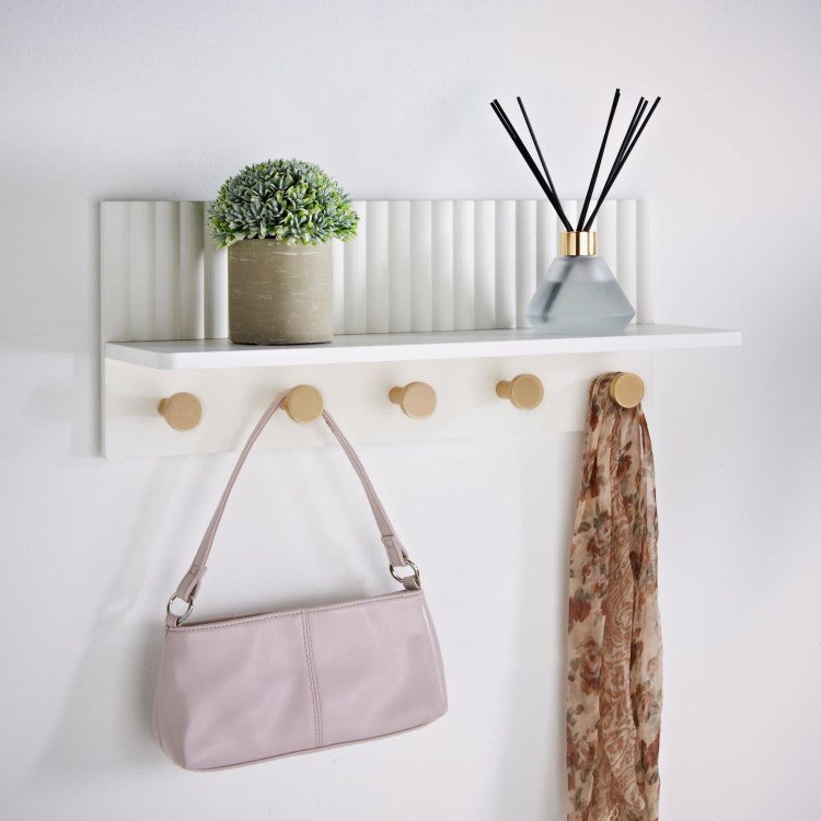 RIBBED WALL SHELF WITH HOOKS