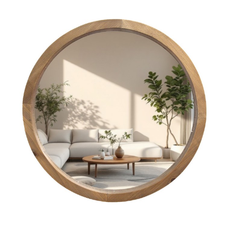 ROUND MIRROR WOOD/GOLD 100CM