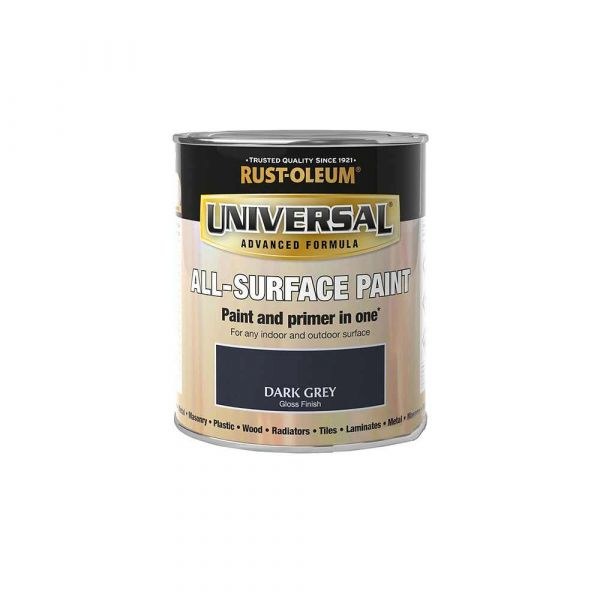 RUST-OLEUM UNIVERSAL METAL AND ALL SURFACE PAINT - GLOSS FINISH - DARK GREY 250ML