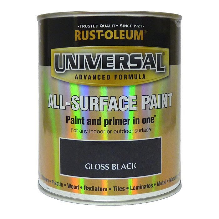 RUST-OLEUM UNIVERSAL METAL AND ALL SURFACE PAINT - GLOSS FINISH - BLACK 750ML