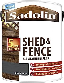 SADOLIN SHED &amp; FENCE PROTECTION ALL WEATHER BARRIER - GREY SHADOW 5L