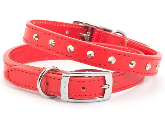 SEWN STUDDED COLLAR RED 14 &quot; S2