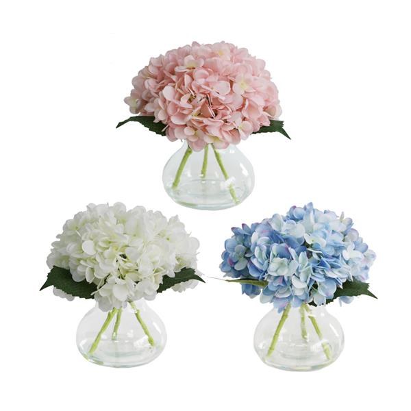 SILK HYDRANGEA WITH VASE ASSORTED - BLUE/PINK/WHITE