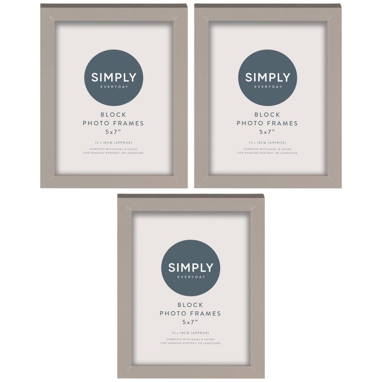 SIMPLY GREY BLOCK PHOTO FRAMES - 5X7" - 3 PACK