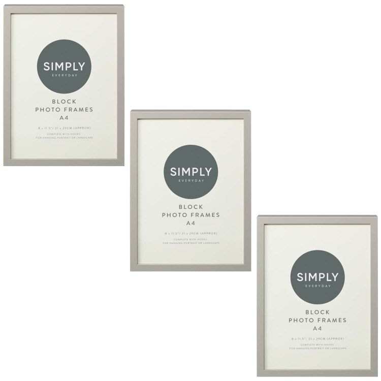 SIMPLY GREY BLOCK PHOTO FRAME A4 - 3 PACK