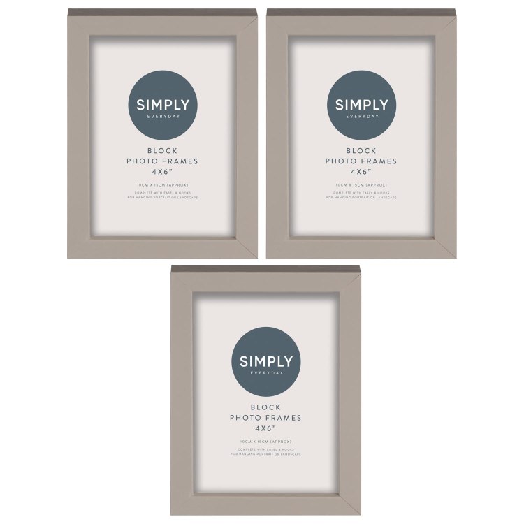 SIMPLY EVERYDAY 4X6" BLOCK FRAME 3 PACK - GREY