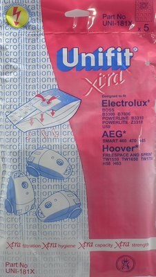 UNIFIT XTRA VACUUM BAGS FOR ELECTROLUX, AEG &amp; HOOVER UNI-181