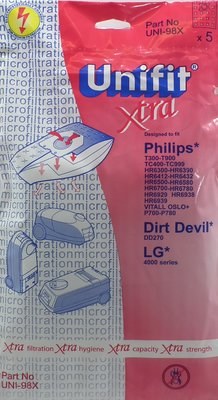 UNIFIT XTRA VACUUM BAGS FOR PHILIPS, DIRT DEVIL &amp; LG - UNI-98