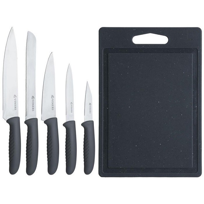 VINERS SPECKLE 5PIECE KNIFE SET WITH SPECKLE CHOPPING BOARD