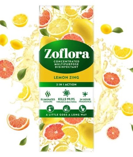 ZOFLORA CONCENTRATED MULTIPURPOSE DISINFECTANT - LEMON ZING 250ML