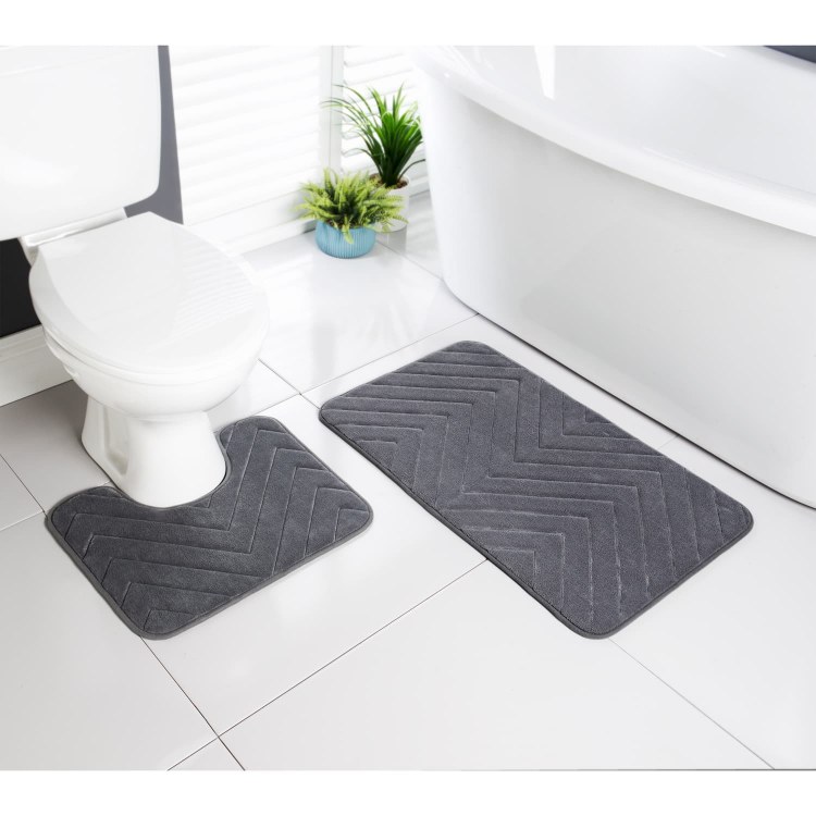 CHEVRON 2 PIECE BATH MAT SET - CHARCOAL