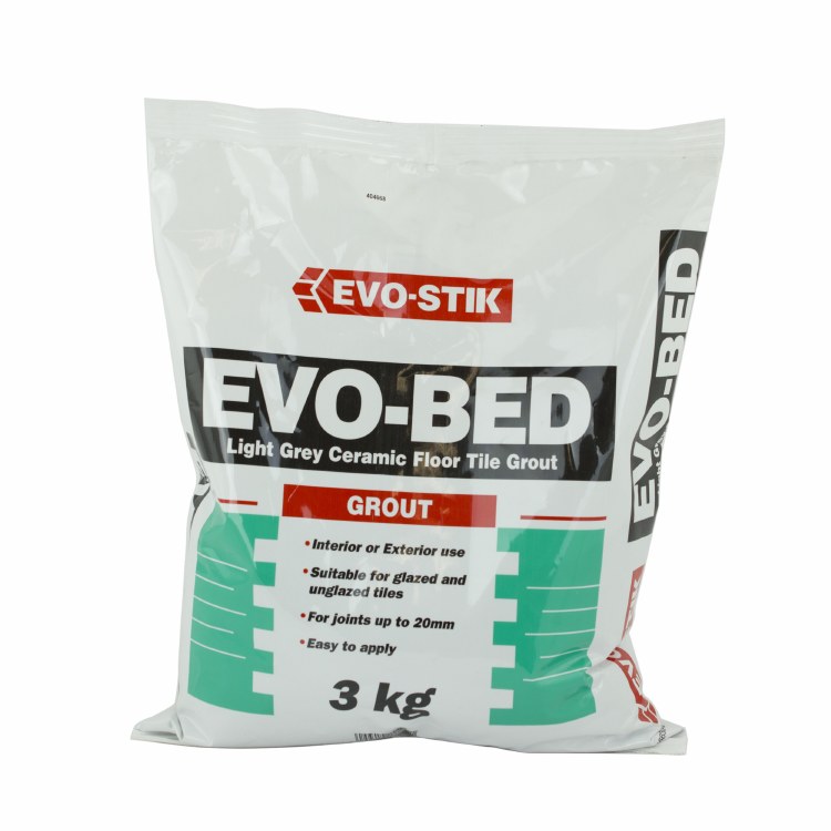EVO-STIK EVO-BED LIGHT GREY CERAMIC FLOOR TILE GROUT 3KG