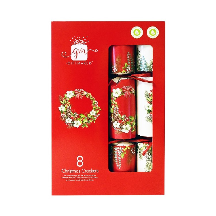GIFTMAKER 8 PACK TRADITIONAL FOLIAGE CHRISTMAS CRACKERS