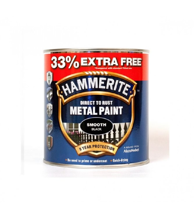 HAMMERITE DIRECT TO RUST METAL PAINT - SMOOTH BLACK 750ML + 33%