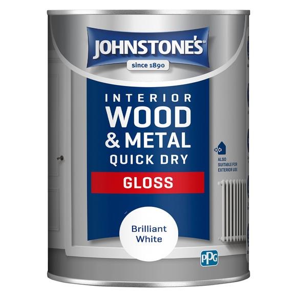 JOHNSTONES INTERIOR WOOD &amp; METAL QUICK DRY GLOSS - BRILLIANT WHITE 1.25l