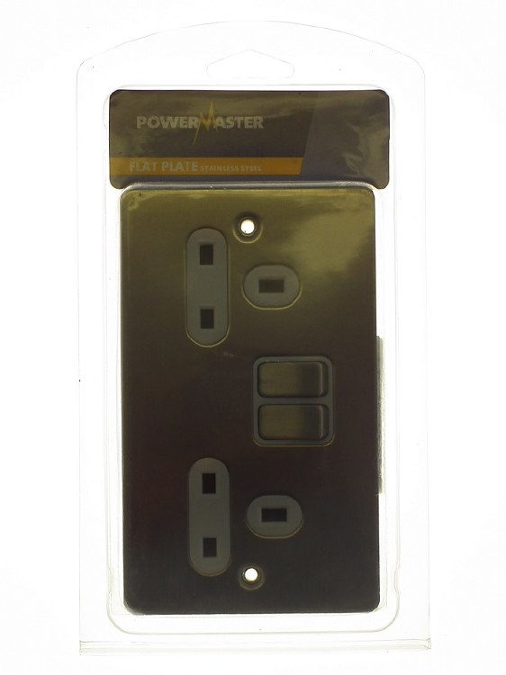 POWERMASTER BRUSHED SATIN 2 GANG 13 AMP SWITCHED SOCKET