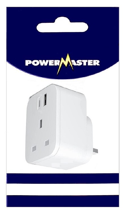 POWERMASTER 13AMP UK PLUG ADAPTOR WITH 2 USB OUTLETS ( 1 X TYPE A &amp; 1 X TYPE C)