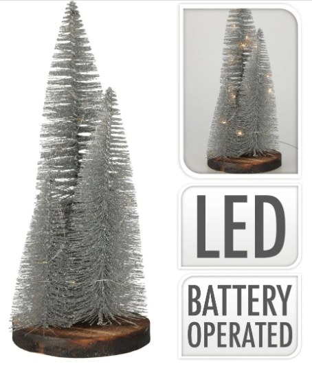 SILVER TREES - 3 PIECE 40CM BATTERY OPERATED