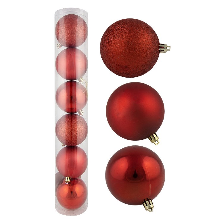 PACK OF SIX RED CHRISTMAS BAUBLES