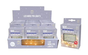 BATTERY OPERATED LED WIRE PIN CHRISTMAS LIGHTS -  10 METRE - WARM WHITE