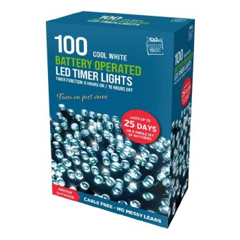 FESTIVE MAGIC 100 WARM WHITE LED TIMER LIGHTS