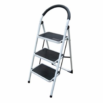 WHITE 3 STEP STEEL LADDER