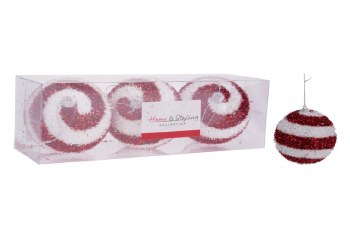 HOME & STYLING COLLECTION - 3 PACK RED AND WHITE SWIRL BAUBLES