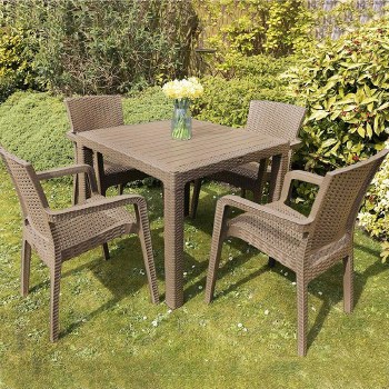 RATTAN STYLE 4 SEATER OUTDOOR DINING SET - CAPPUCINO