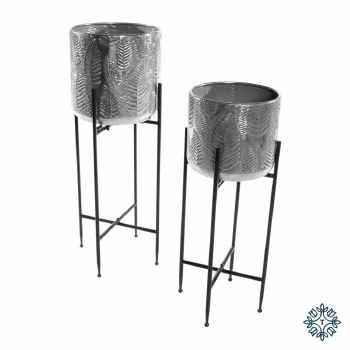 AZURE SET OF TWO LEAF PLANTER WITH STAND SILVER