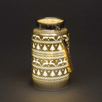 SKANDI LED GOLD GLASS LANTERN -  BATTERY OPERATED