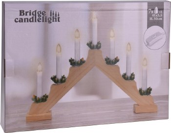 WOODEN CANDLE BRIDGE- 41X6X29.5CM - BATTERY OPERATED
