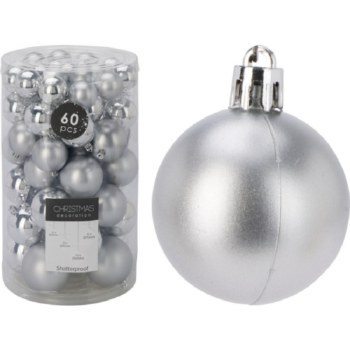 SILVER CHRISTMAS BAUBLES SET - 60 PACK