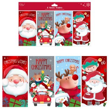CHRISTMAS MONEY WALLET 4PK - ASSORTED