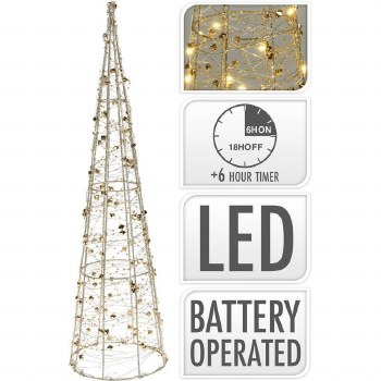 CHRISTMAS TREE CONE BATTERY OPERATED - GOLD 60CM