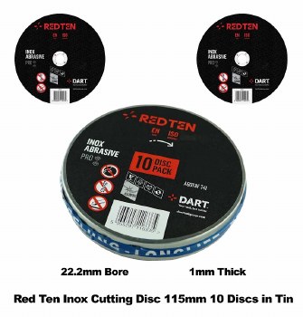 DART RED TEN SS/INOX THIN 115MM ABRASIVE DISC - PK 10