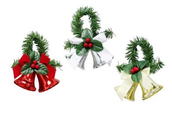 HANGING TWIN BELLS WITH HOLLY - ASSORTED