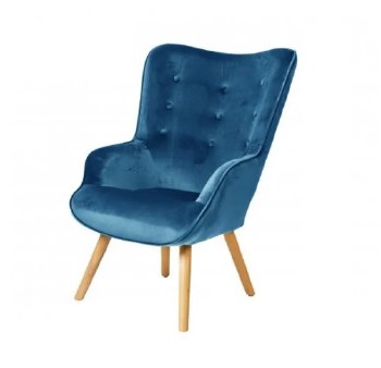 DUCK BLUE VELVET CHAIR WITH WOODEN LEGS