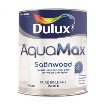 DULUX WATER BASED AQUAMAX SATINWOOD - PURE BRILLIANT WHITE 1L