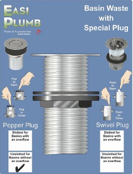 EASI PLUMB 1 1/4" UNSLOTTED BASIN WASTE WITH POPPER PLUG