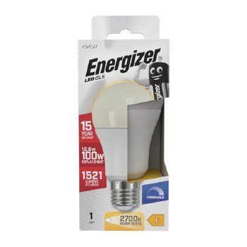 ENERGIZER LED 12.5W (100W) 1521 LUMENS E27 GLS LAMP WARM WHITE 2700K DIMMABLE