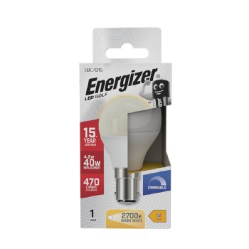 ENERGIZER LED 4.2W (40W) 470 LUMENS B15 OPAL GOLF BALL LAMP WARM WHITE 2700K DIMMABLE