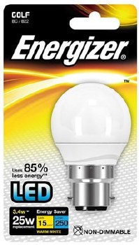 ENERGIZER LED 3.4W (25W) 250 LUMEN B22 OPAL GOLF BALL LAMP WARM WHITE