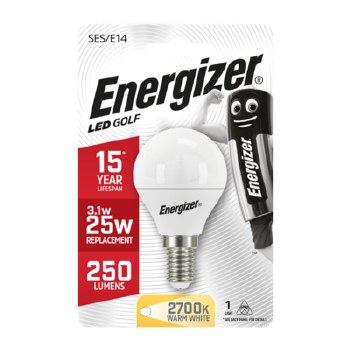 ENERGIZER LED 3.4W (25W) 250 LUMEN E14 OPAL GOLF BALL LAMP WARM WHITE