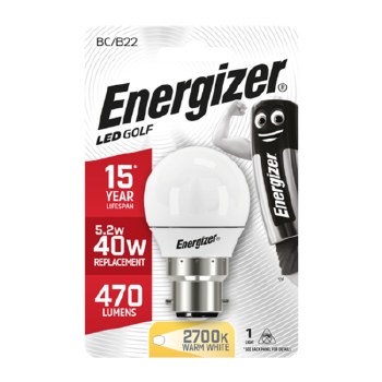 ENERGIZER LED 5.9W (40W) 470 LUMEN B22 OPAL GOLF BALL LAMP WARM WHITE