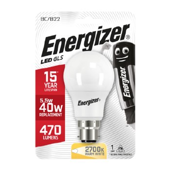 ENERGIZER LED 5.6W (40W) 470 LUMEN BC GLS LAMP WARM WHITE