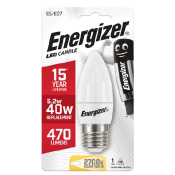 ENERGIZER LED 5.9W (40W) 470 LUMEN E27 OPAL CANDLE LAMP WARM WHITE