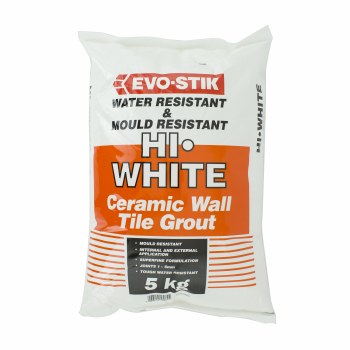 EVO-STIK WATER RESISTANT & MOULD RESISTANT HI. WHITE CERAMIC WALL TILE GROUT 5KG