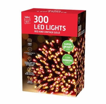 FESTIVE MAGIC 300 LED LIGHTS - RED AND VINTAGE GOLD